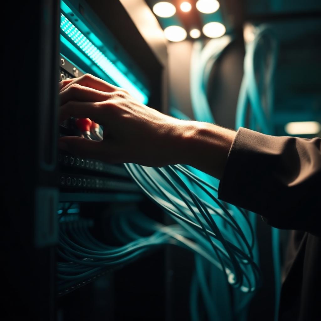 Técnico do Grupo King instalando cabeamento estruturado em rack